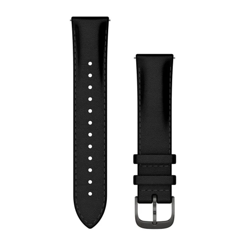 Skórzany pasek Garmin Quick Release 20mm - Czarny z zapięciem brushed slate [010-12932-62]