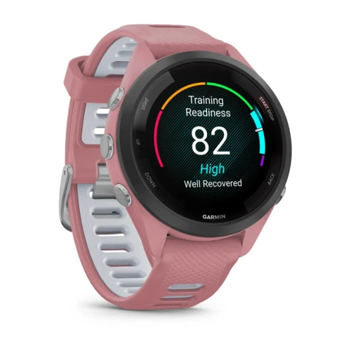 Garmin Forerunner 265s - Czarna ramka z jasnoróżową kopertą z jasnoróżowym/jasnoszarym silikonowym paskiem [010-02810-15]
