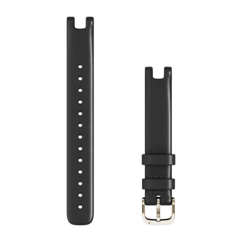 Skórzany pasek Garmin Lily (14mm) - czarna włoska skóra z kremowo-złotym zapięciem