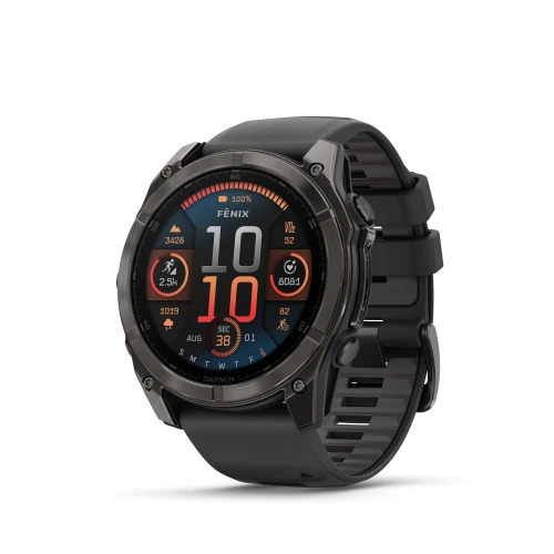 Garmin Fenix 8 - 51mm AMOLED - Sapphire Carbon Gray DLC Titanium z silikonowym paskiem w kolorze Black/Pebble Gray [010-02905-21]