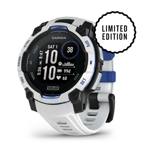 Garmin Instinct 3 SOLAR - 45 mm - Whitestone z paskiem w kolorze Whitestone / Bolt blue [010-02934-03]