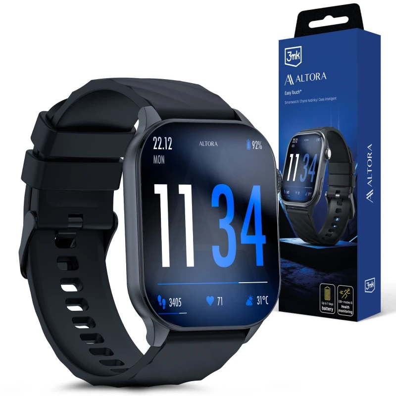3mk Altora Easy Touch – smartwatch z dużym ekranem 2.01" HD (240×296 px).