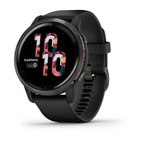 Garmin Venu 2 - niebieskoszara ramka ze stali nierdzewnej z czarną kopertą i silikonowym paskiem [010-02430-11]
